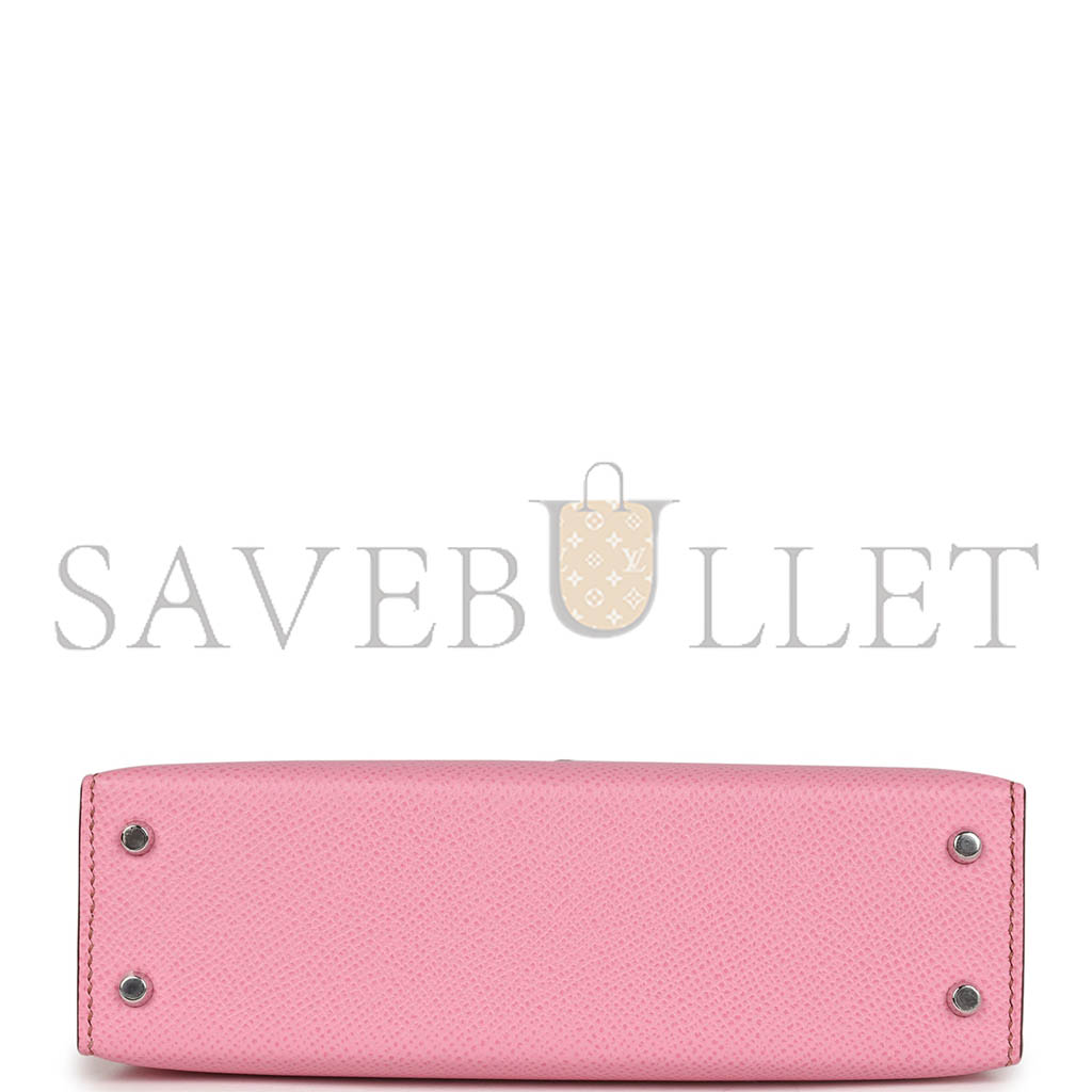HERMÈS MASTER MINI KELLY II BUBBLEGUM WITH PALLADIUM HARDWARE (19*12*5.5cm)